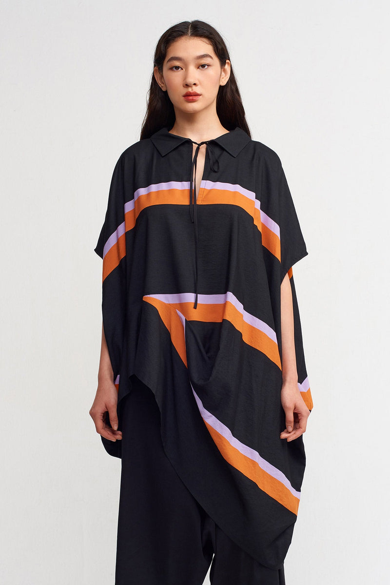 Nu Multicolor Striped Asymmetrical Blouse Black/Orange