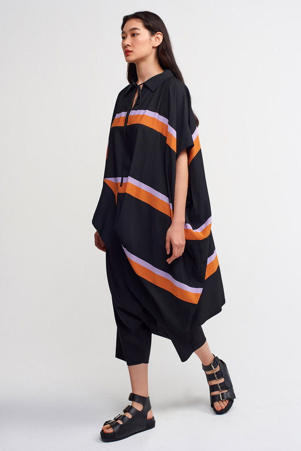 Nu Multicolor Striped Asymmetrical Blouse Black/Orange