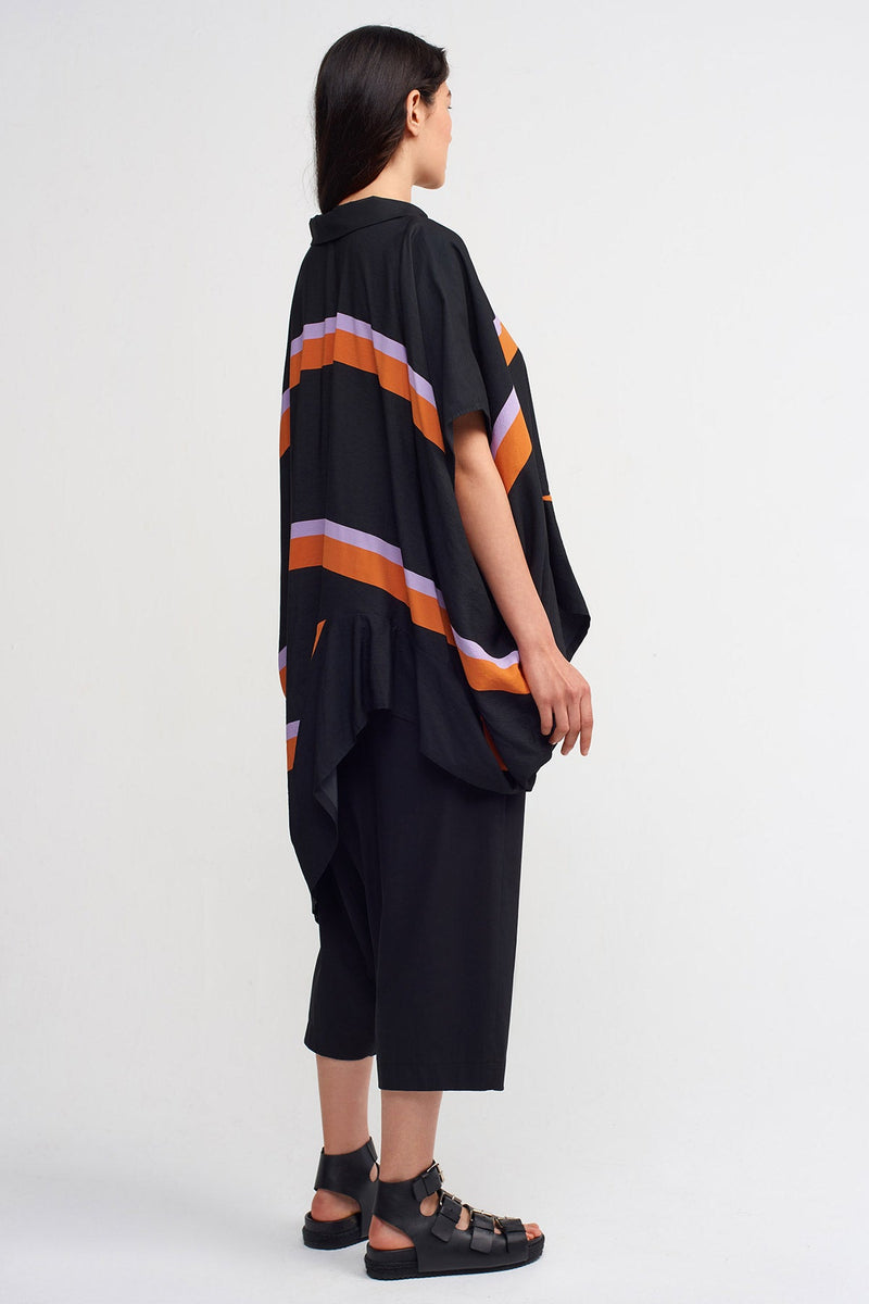 Nu Multicolor Striped Asymmetrical Blouse Black/Orange