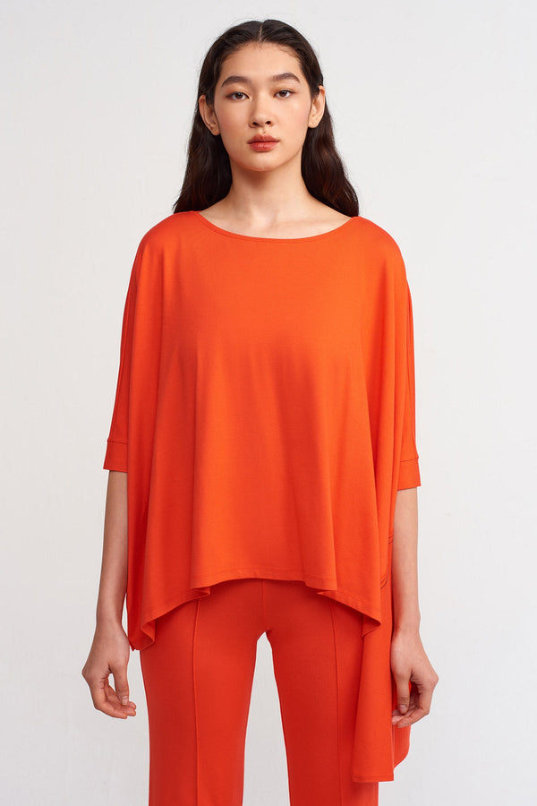 Nu Solid Asymmetrical Blouse Orange