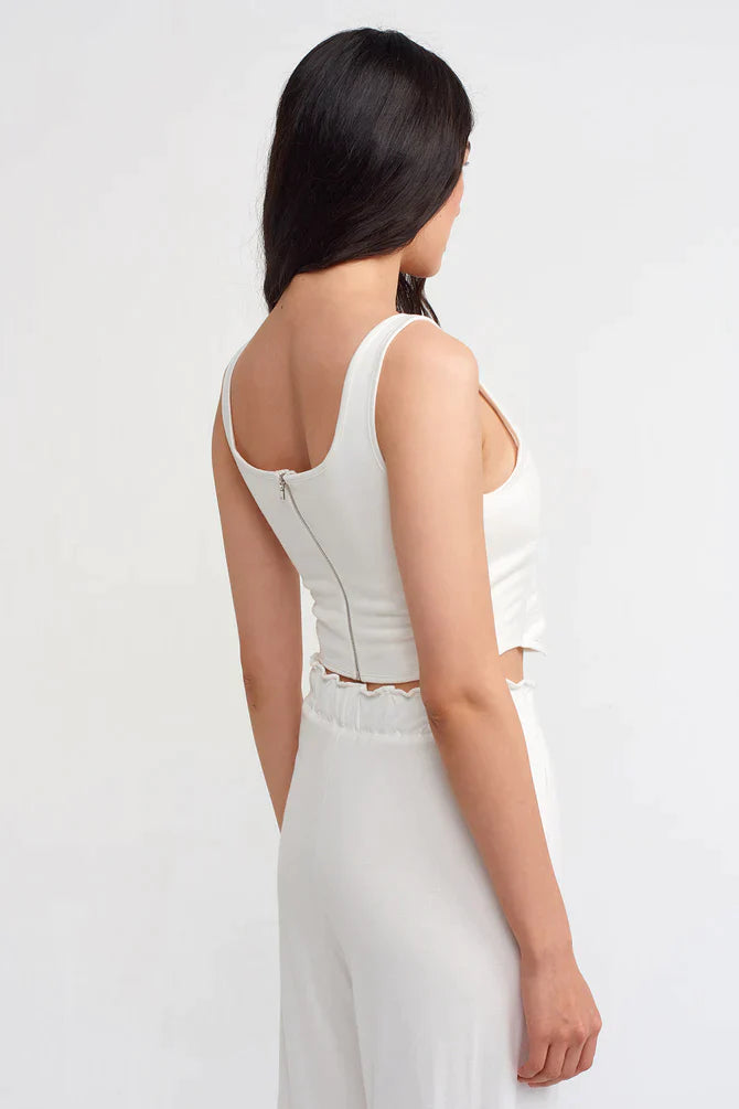 Nu Solid Zip Up Bustier Off White