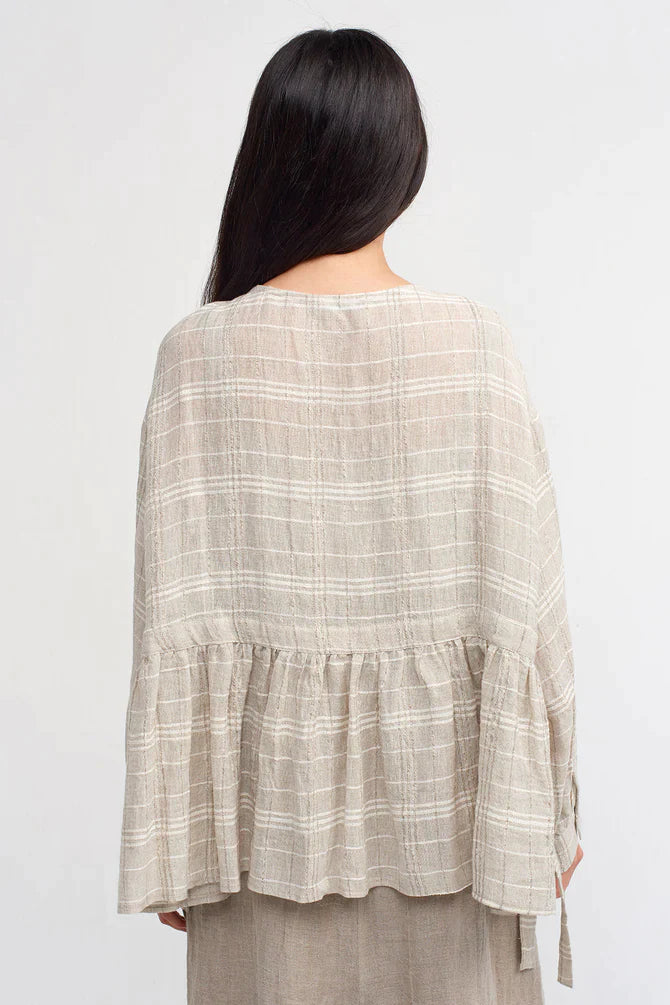 Nu Checkered Tiered Hem Blouse Light Grey