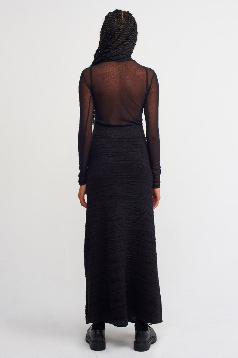 Nu Solid Knitted Maxi Skirt Black