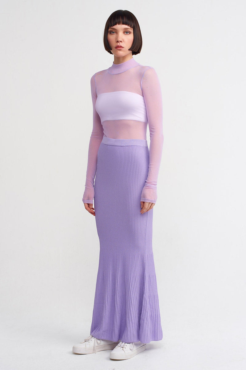 Nu Solid Knitted Maxi Skirt Lilac