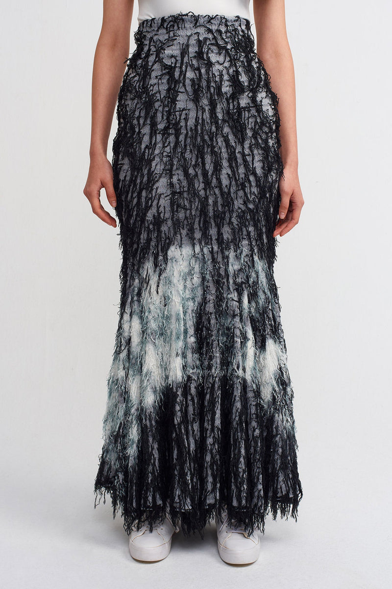 Nu Tie Dye Tasseled Maxi Skirt Black/Offwhite