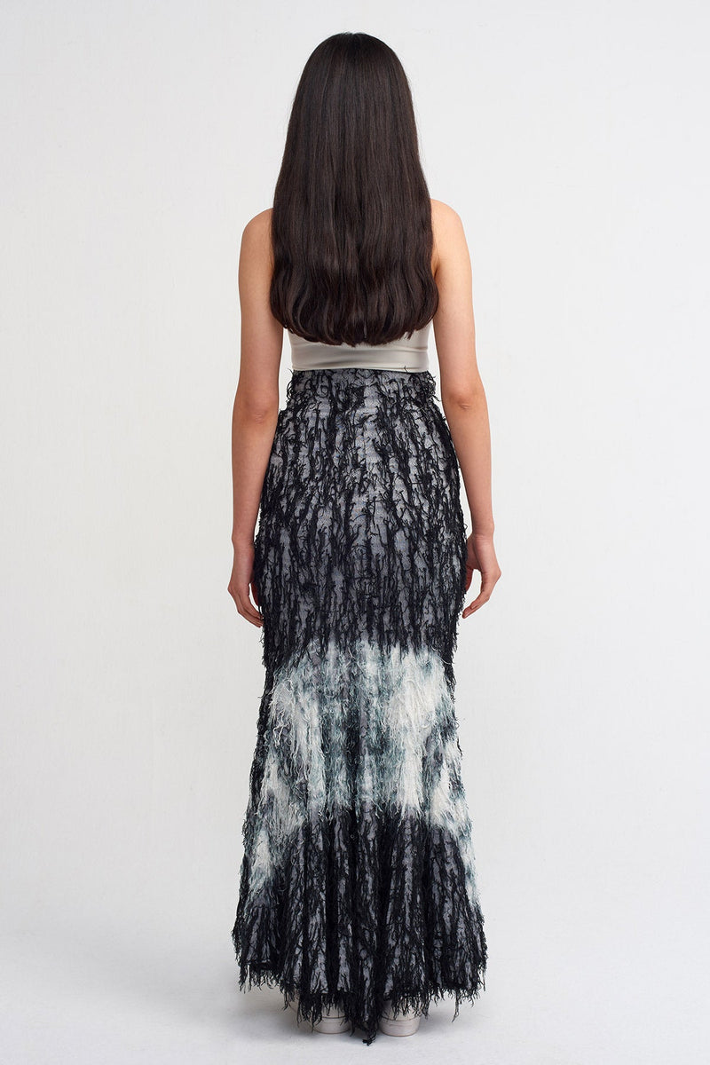 Nu Tie Dye Tasseled Maxi Skirt Black/Offwhite