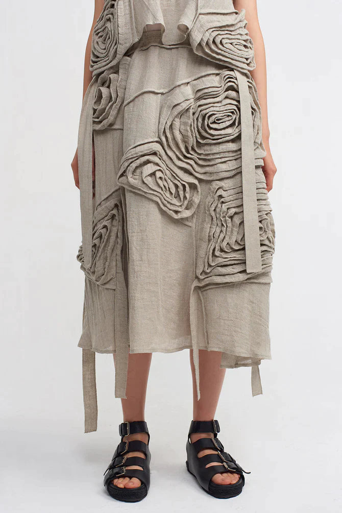 Nu Flower Pattern Textured Skirt Light Grey