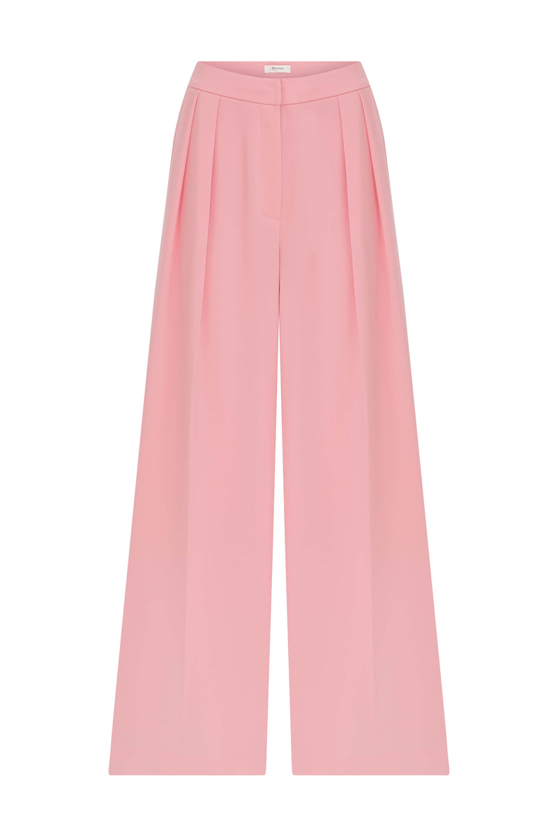 Roman Solid Crepe Palazzo Trousers Pink