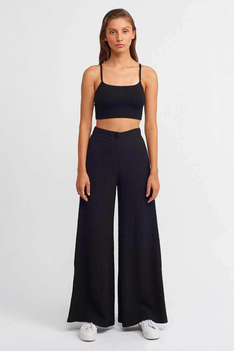 Nu Textured Wide Leg Trousers Black