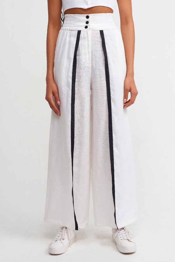 Nu Solid Trousers With Shirred Waistband Offwhite/Black