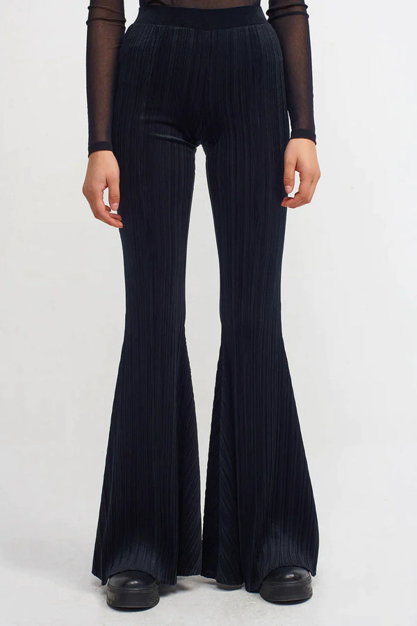 Nu Velvet Pleated Flare Trousers Black