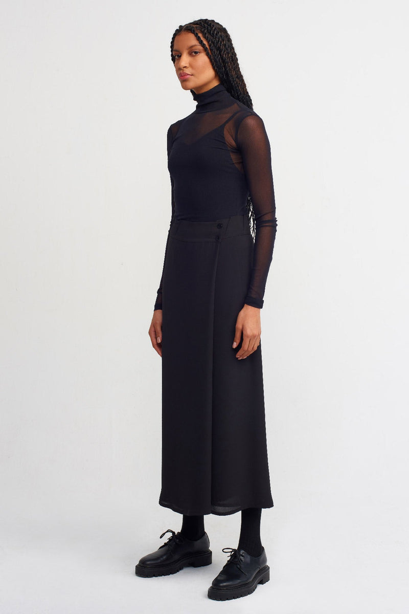 Nu Wide Leg Trousers With Overlap Detail Black