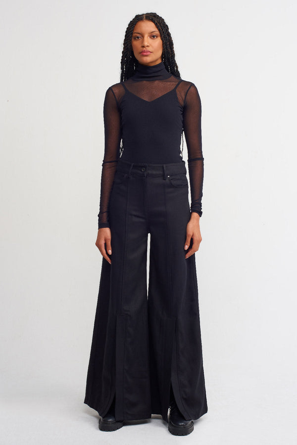 Nu Wide Leg Denim Trousers Black