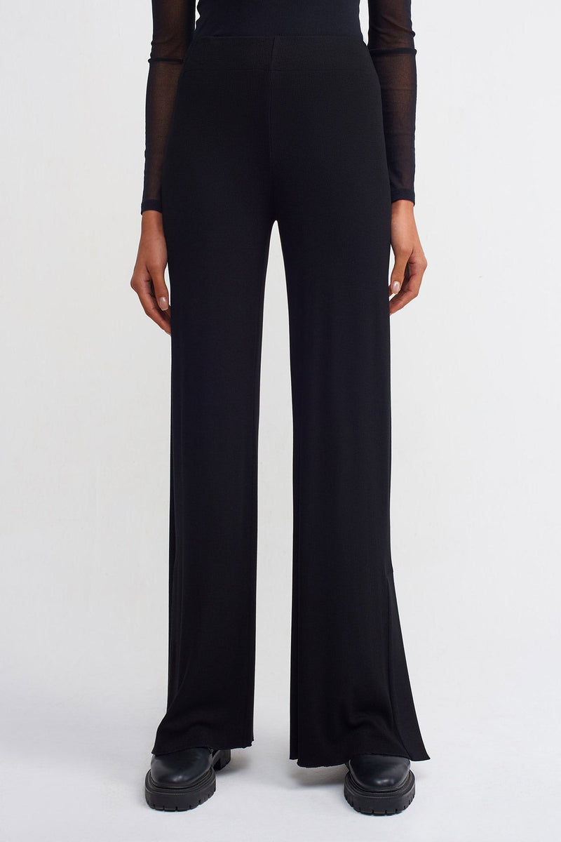 Nu Elasticated Waist Ribbed Trousers Black