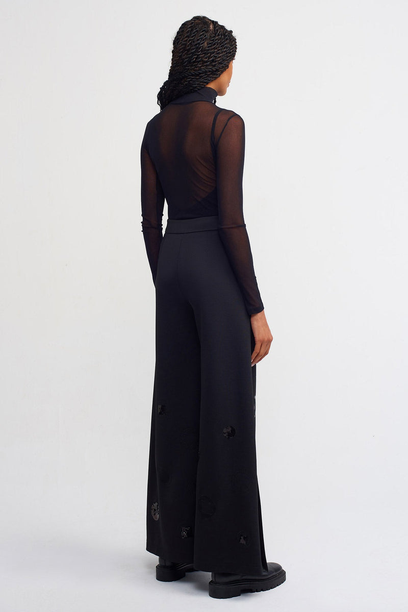 Nu Wide Leg Trousers With Embroidered Detail Black