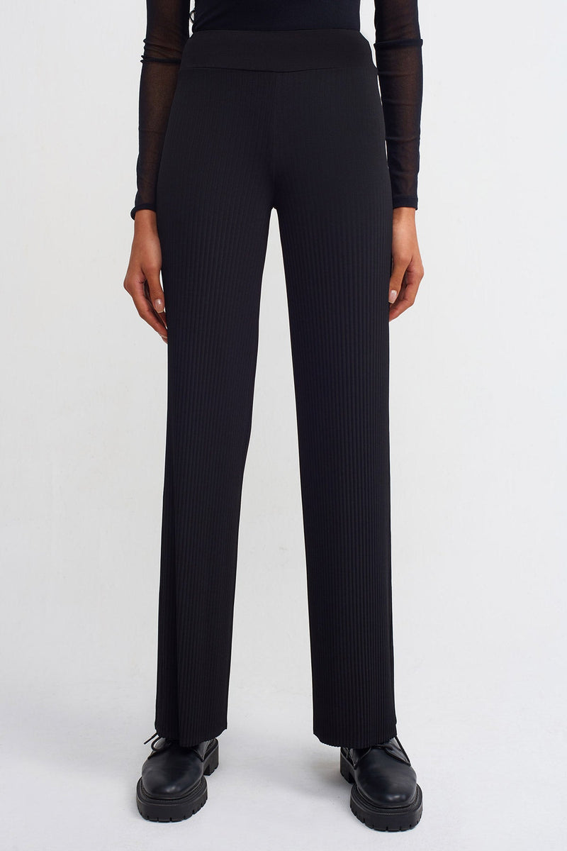 Nu Elasticated Waist Ribbed Trousers Black