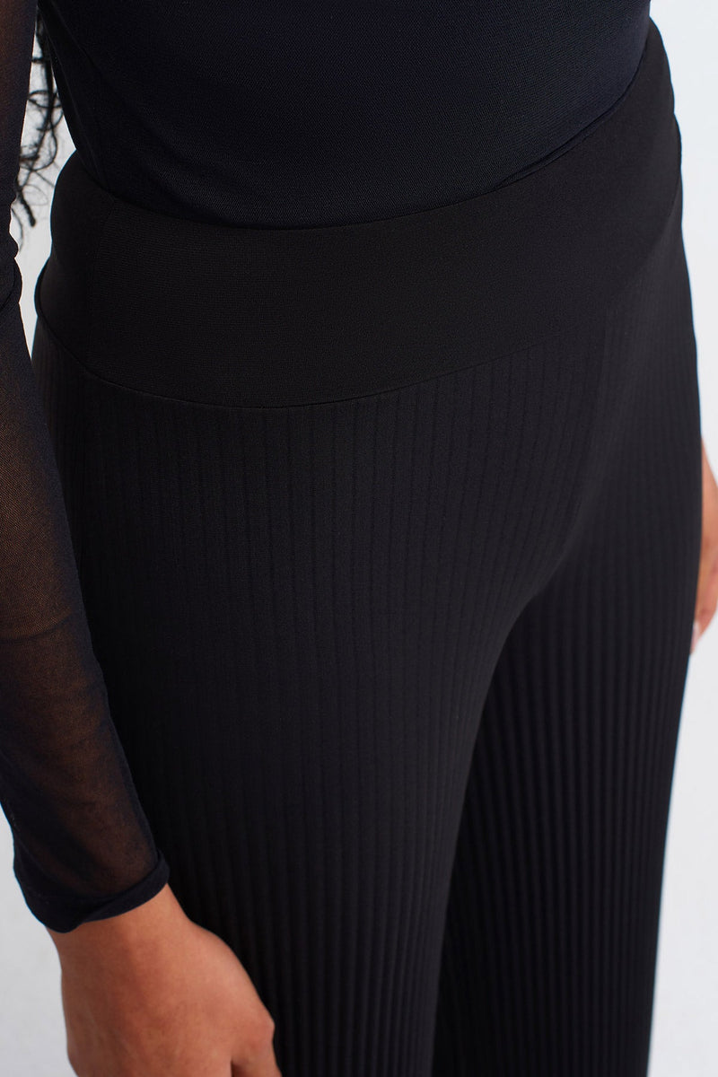 Nu Elasticated Waist Ribbed Trousers Black