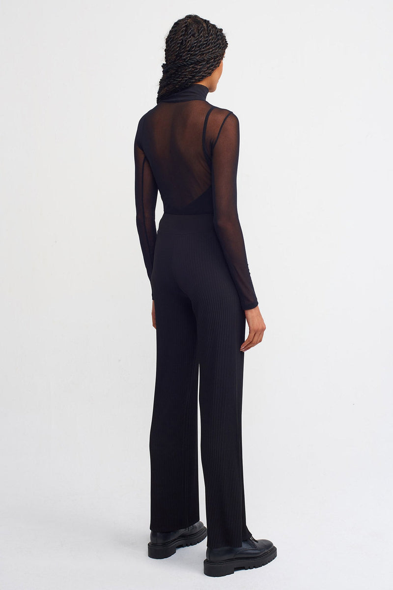 Nu Elasticated Waist Ribbed Trousers Black