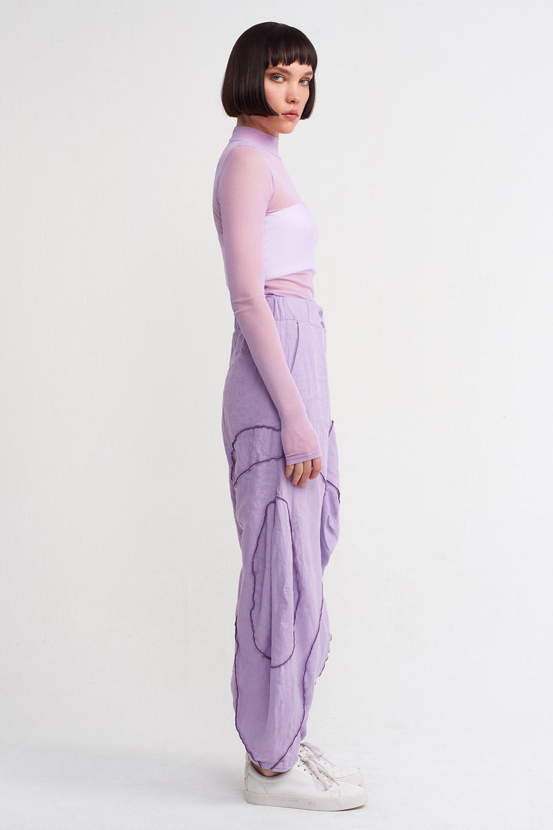 Nu Stitched Detail Linen Trousers Purple