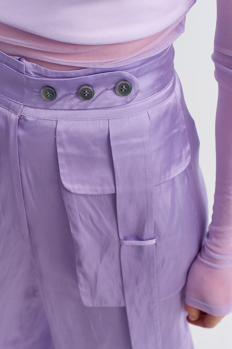 Nu Cargo Pocket Satin Palazzo Trousers Lilac