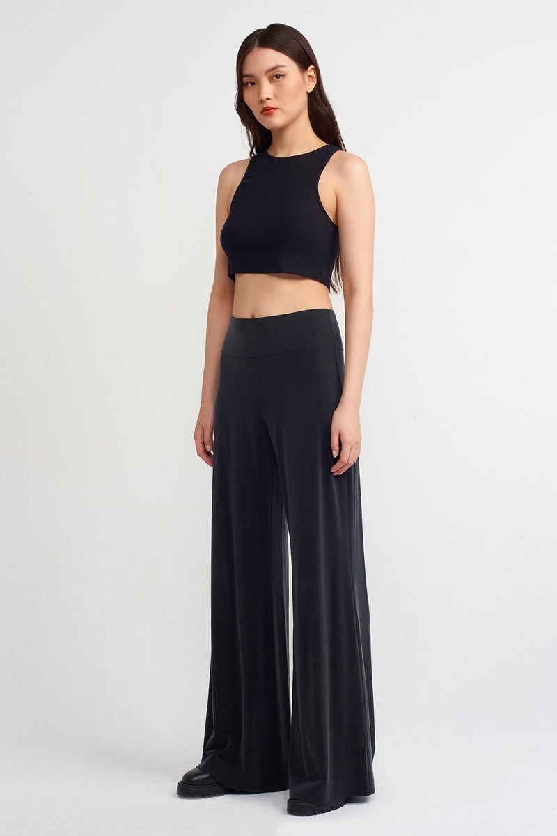 Nu High Waist Wide Leg Trousers Black