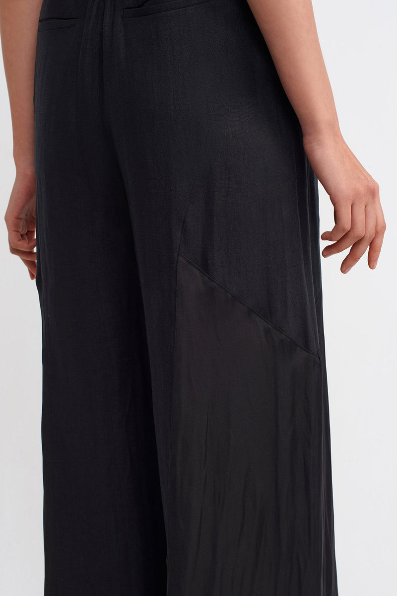 Nu Linen Mix Satin Loose Trousers Black