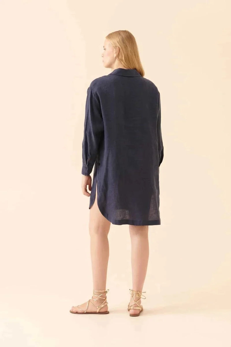 Roman Solid Long Sleeve Shirt Navy Blue