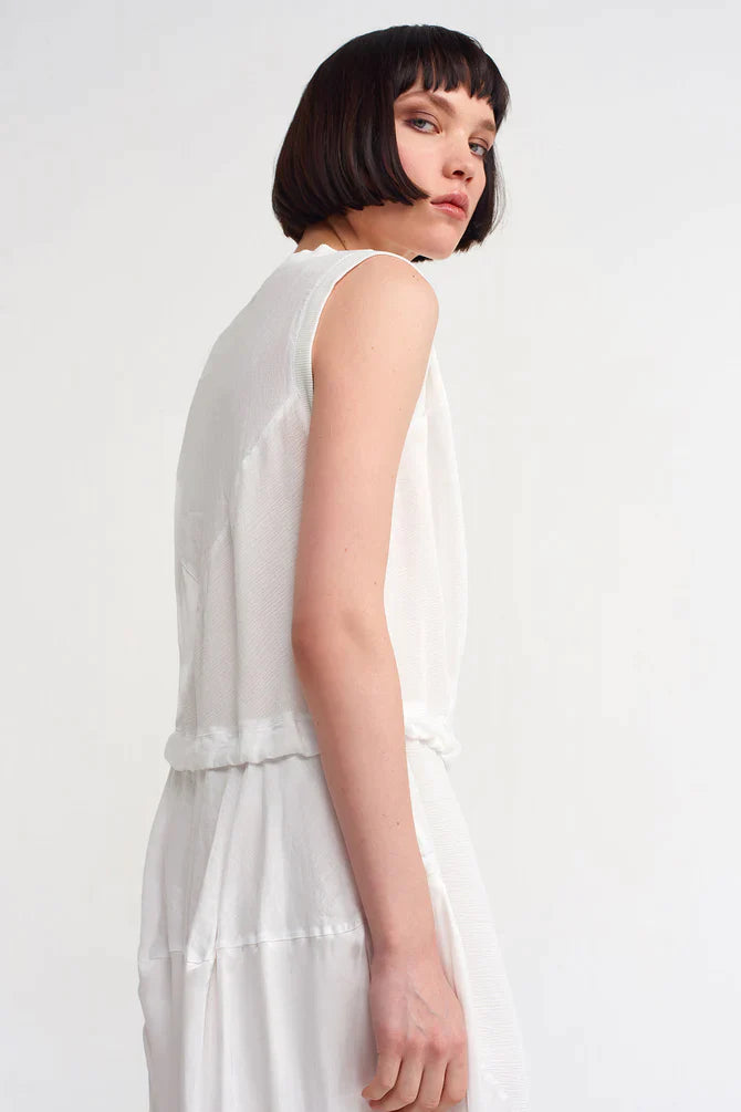 Nu Pleated Detail Midi Dress Off White