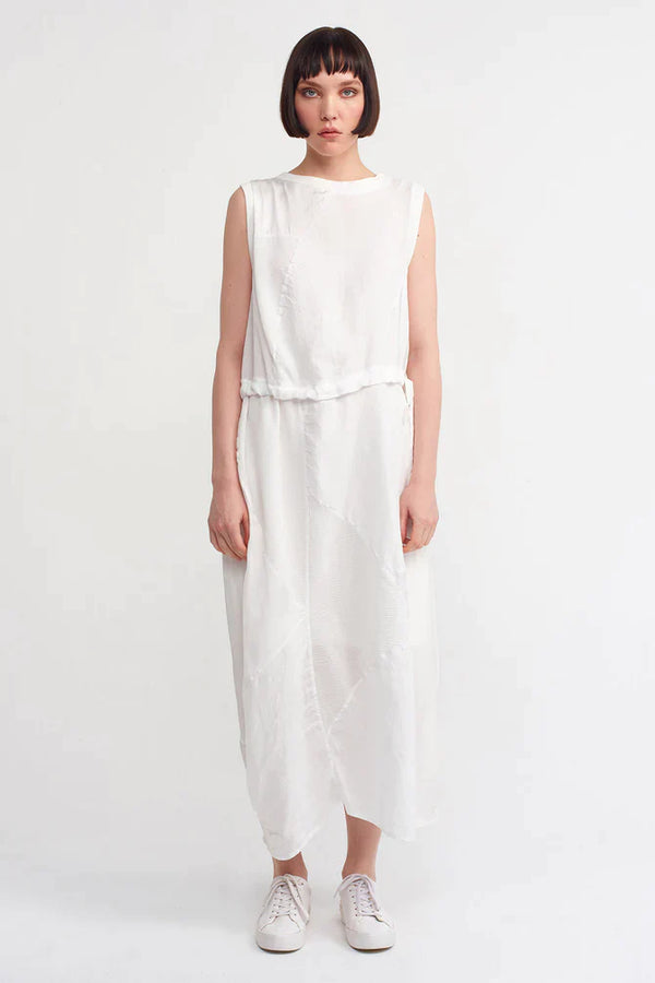 Nu Pleated Detail Midi Dress Off White