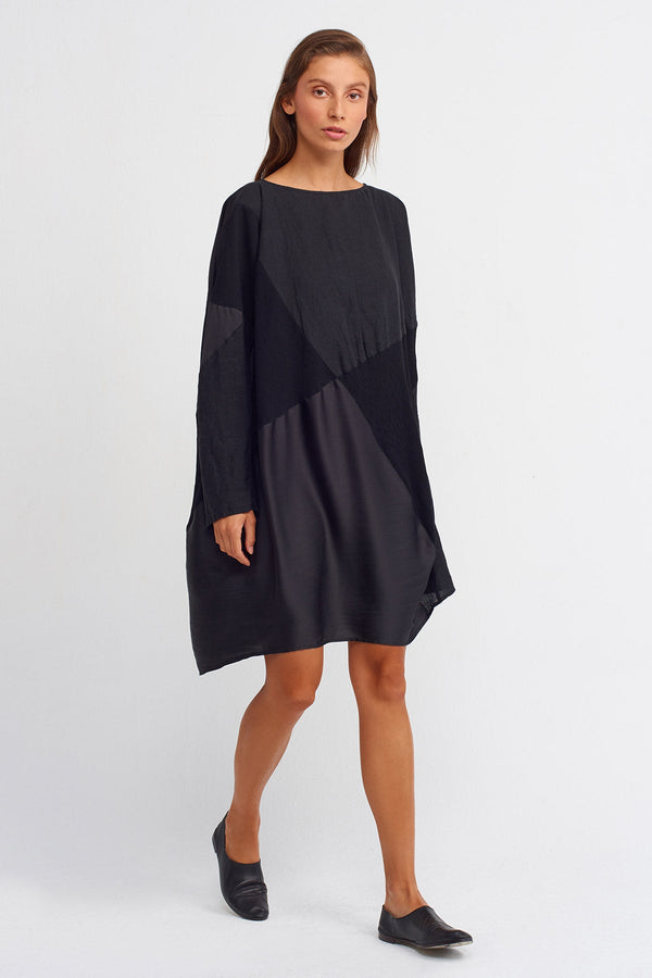 Nu Pleated Detail Short Dress Black