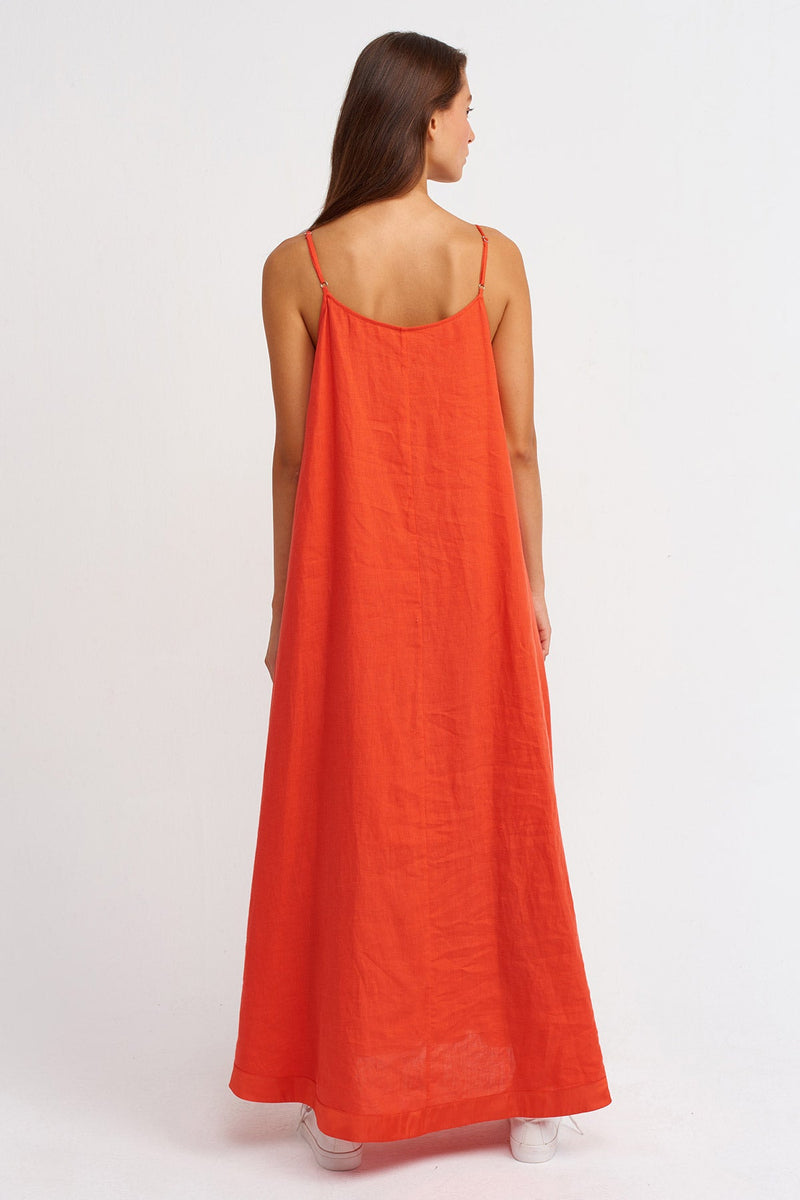 Nu Solid Thin Strap Maxi Dress Orange