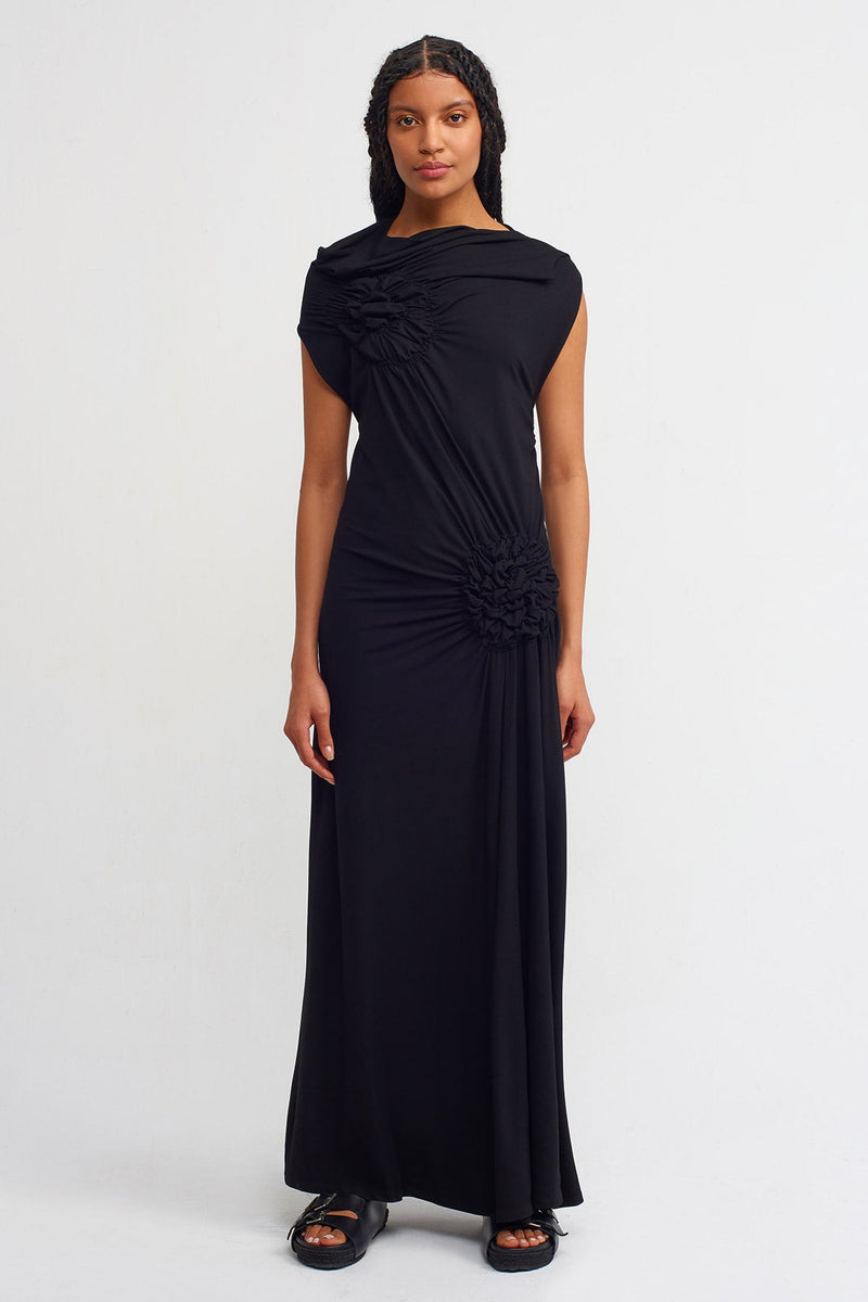 Nu Elasticated Detail Maxi Dress Black