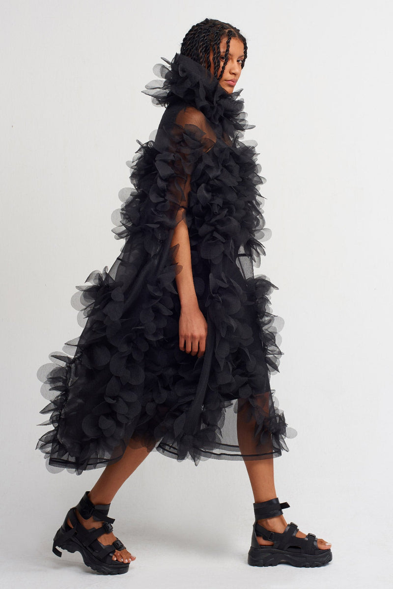 Nu Allover Ruffle Organza Dress Black