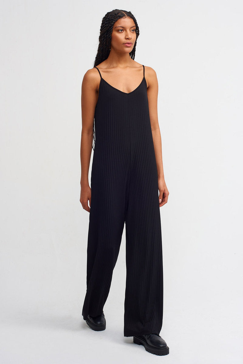 Nu Thin Strap Ribbed Jumpsuit Black