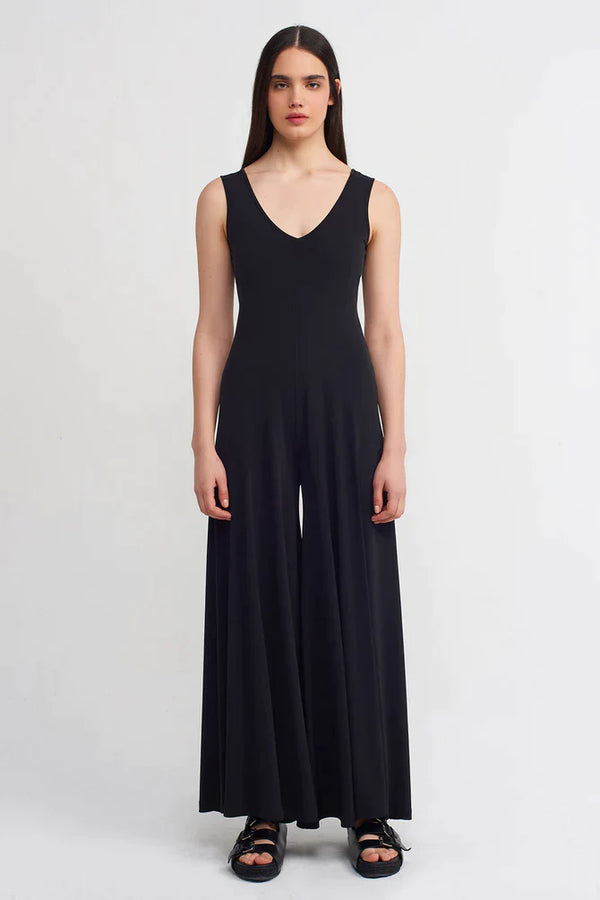 Nu V-Neck Wide Leg Jumpsuit  Black