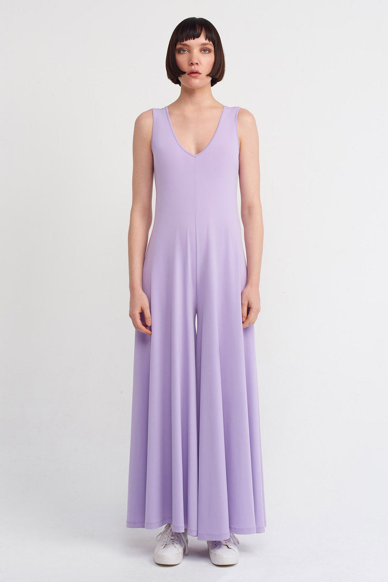 Nu V-Neck Midi Jersey Jumpsuit Lilac