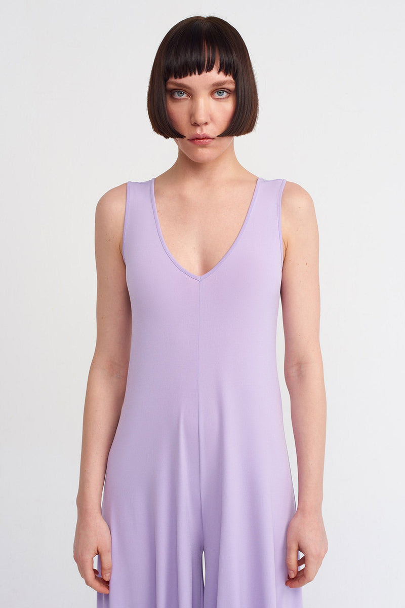 Nu V-Neck Midi Jersey Jumpsuit Lilac