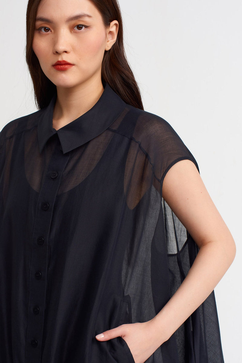 Nu Solid Sleeveless Shirt Dress Black