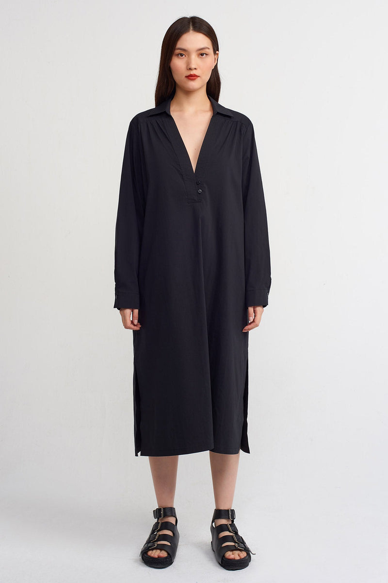 Nu Solid Midi Shirt Dress Black