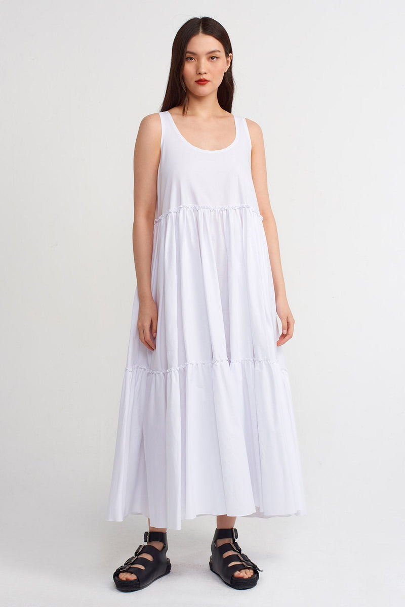 Nu Sleeveless Tiered Maxi Dress Off White