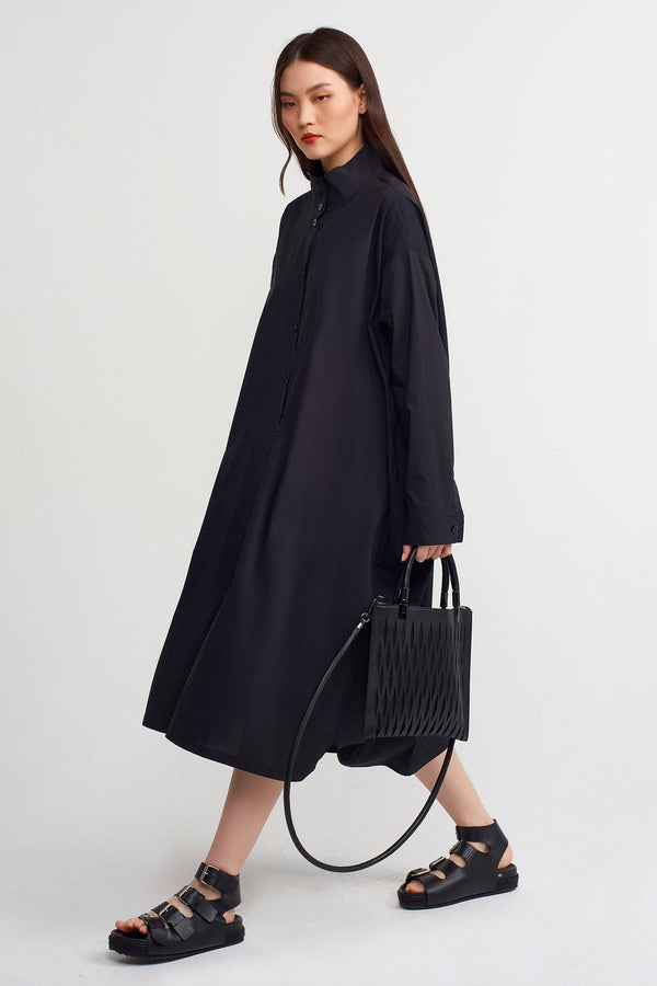 Nu Straight Collar Shirt Dress Black