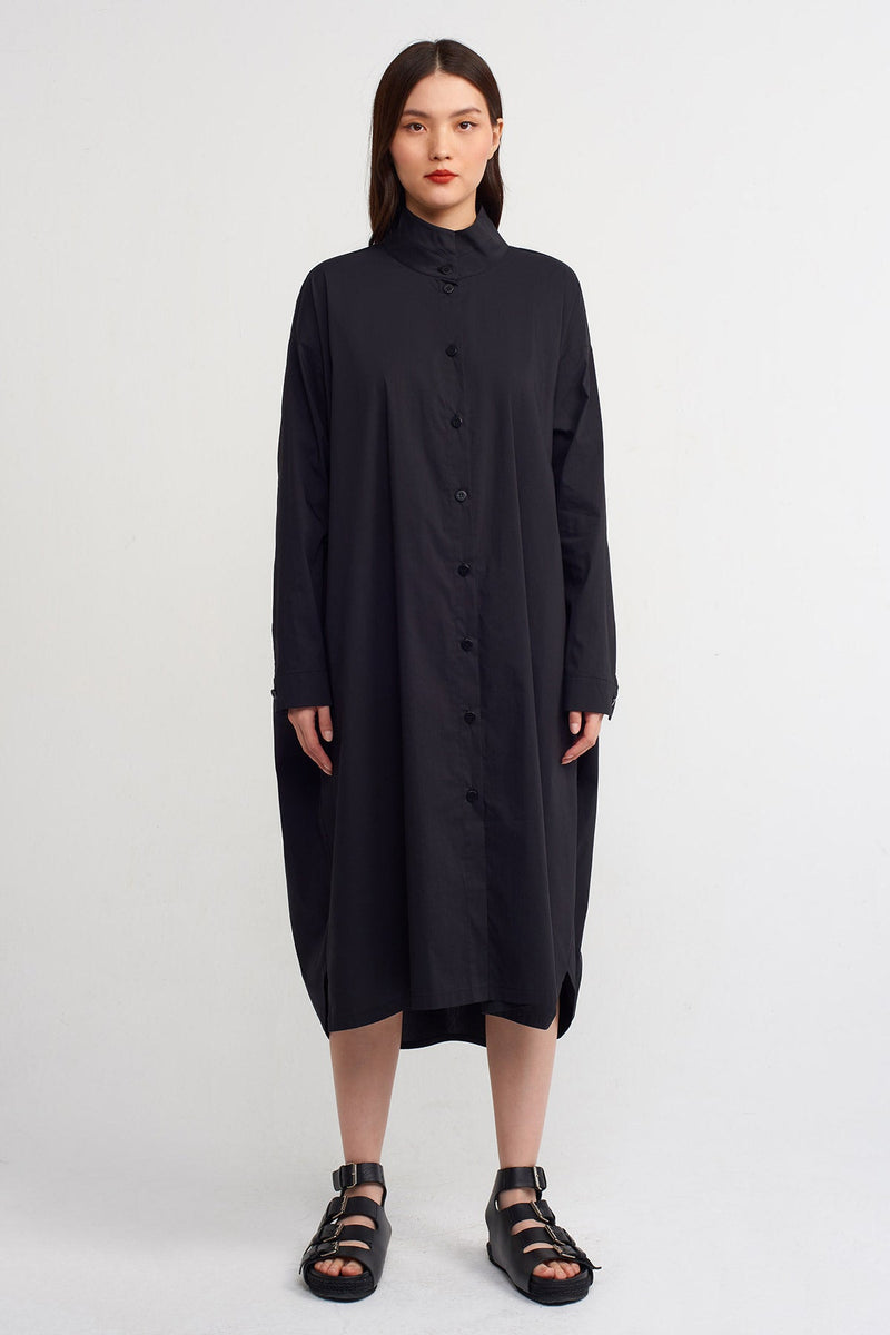 Nu Straight Collar Shirt Dress Black