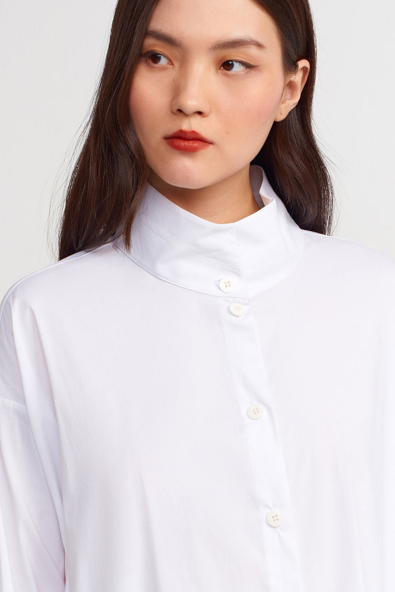 Nu Straight Collar Shirt Dress Off White