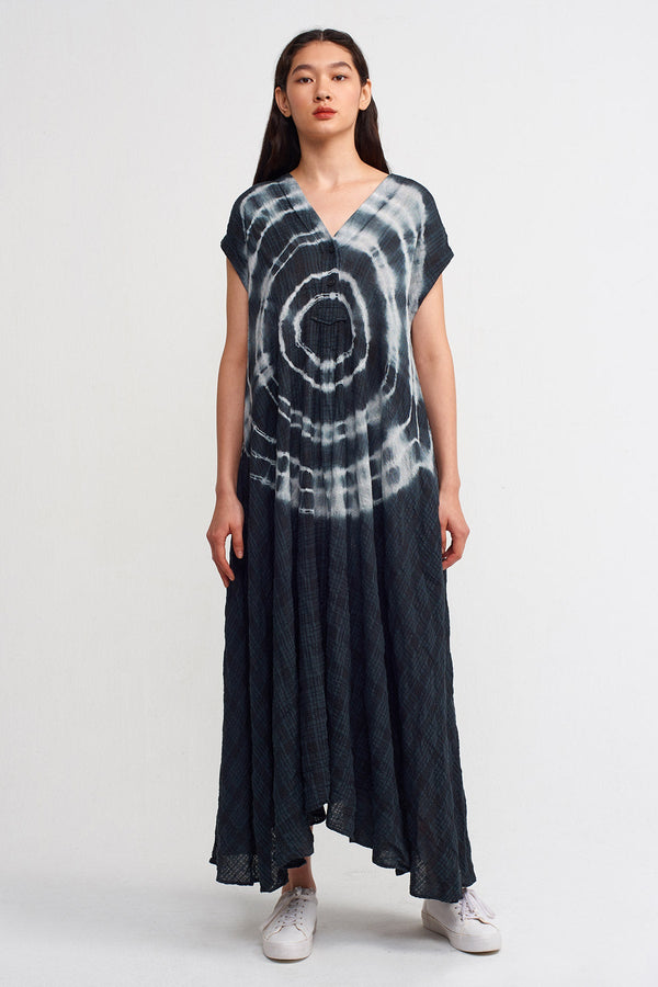 Nu Tie Dye V Neck Maxi Dress Black/Offwhite