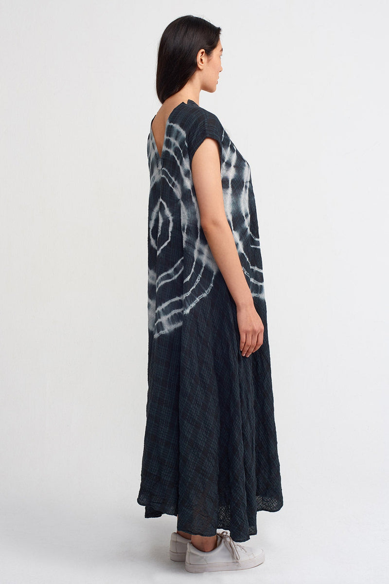 Nu Tie Dye V Neck Maxi Dress Black/Offwhite