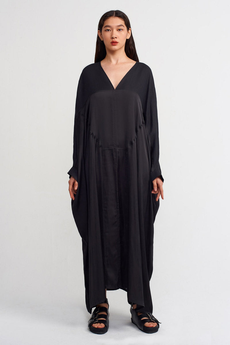 Nu Linen Mix Satin Maxi Dress Black