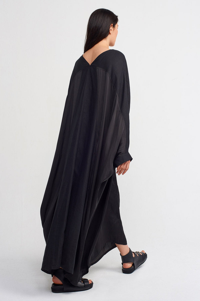 Nu Linen Mix Satin Maxi Dress Black