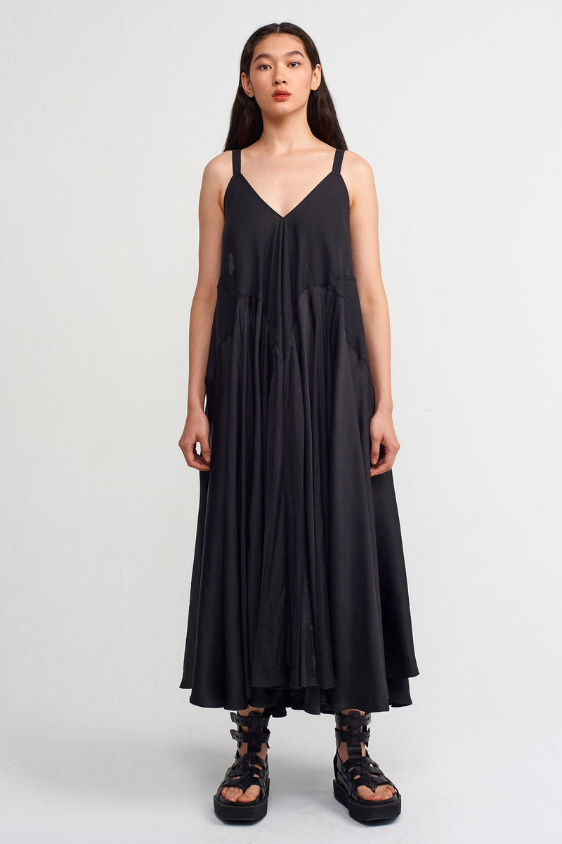 Nu Thin Strap Linen Mix Satin Dress Black