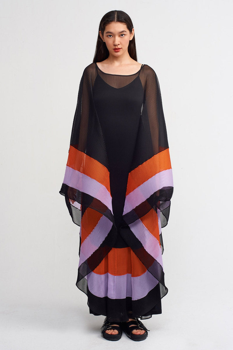 Nu Stripe Printed Chiffon Cape Dress Multi Color