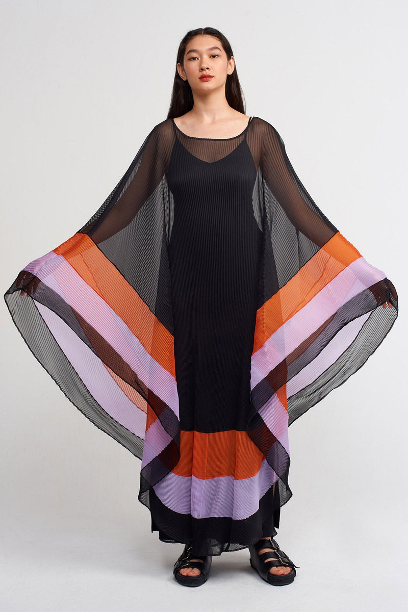 Nu Stripe Printed Chiffon Cape Dress Multi Color